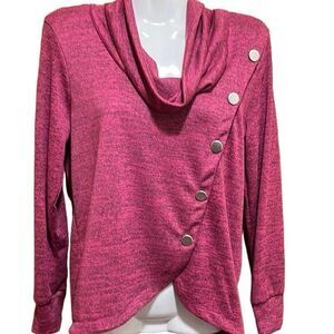 Notations Womens Top Sz XLP Heathered Rust‎ Pullover Cowl Neck Asymmetrical NWT